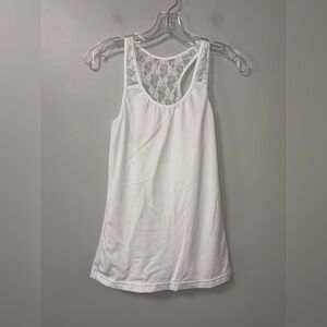 Sweet Nothings White Racerback Lace Yoke Compression Tank Layering Basic L